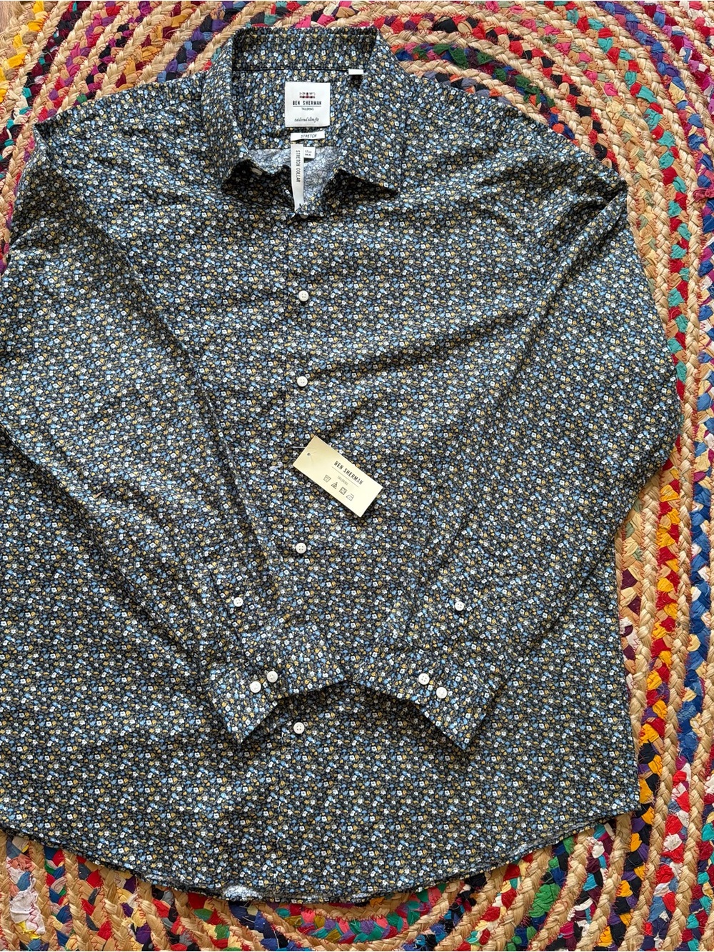 Ben Sherman Navy and White Micro Floral Button-Down Shirt